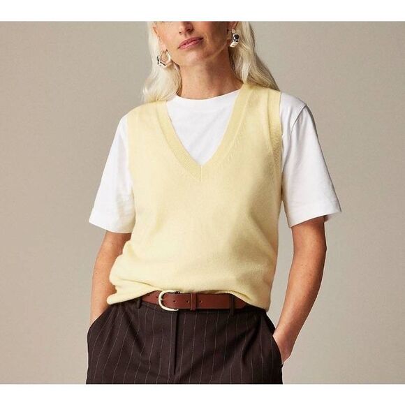 J. Crew Reimagined 100% Cashmere Butter Yellow Pastel Relaxed Fit Sweater Vest S - Picture 1 of 6